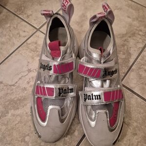 Palm Angels Mens Metallic Silver and Red Sneakers